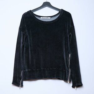 Michael Stars Velvet Velour Sweater Zip Cuff Luxe Casual Chic Top Black L